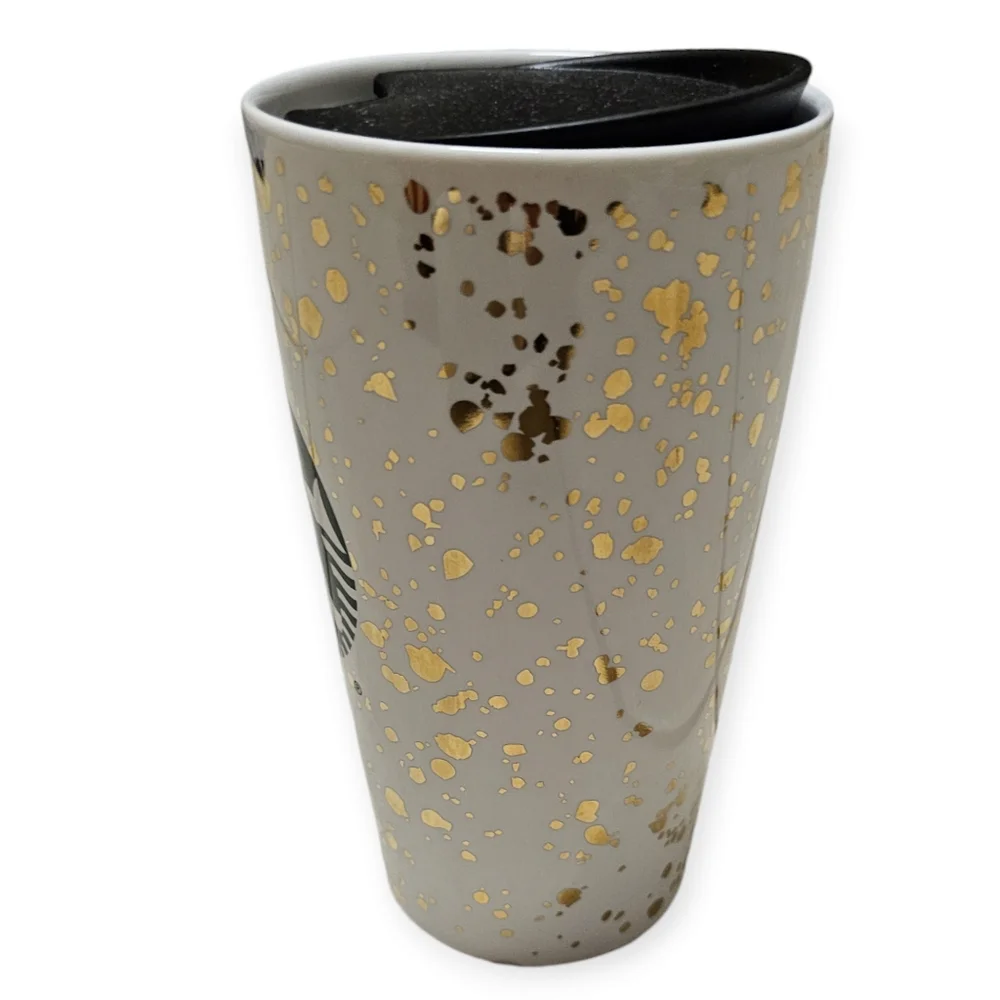 Starbucks 2019 Holiday Gold Fleck Confetti Ceramic 12 oz Beverage Tumbler